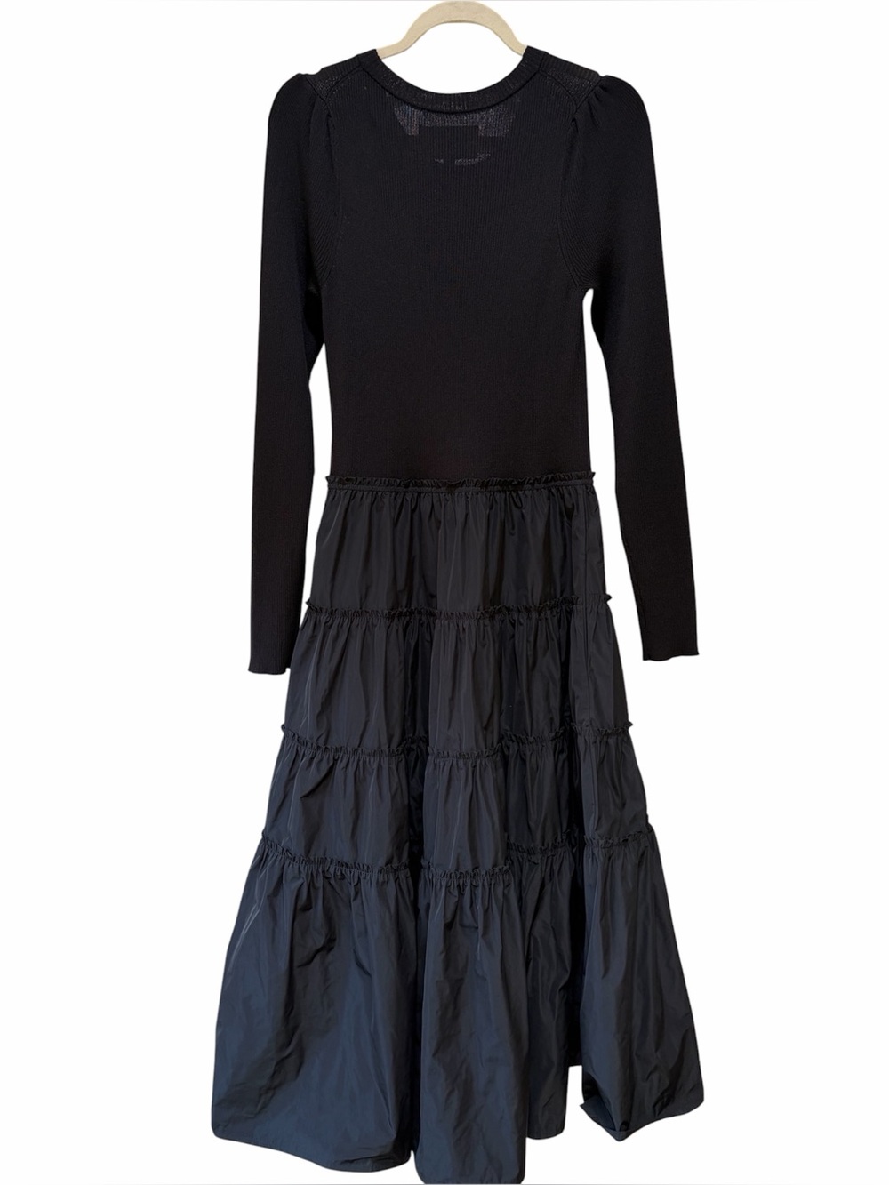 Brochu Walker The Ava Tiered Dress MEDIUM Black Onyx Long Sleeve PaperBag Finish